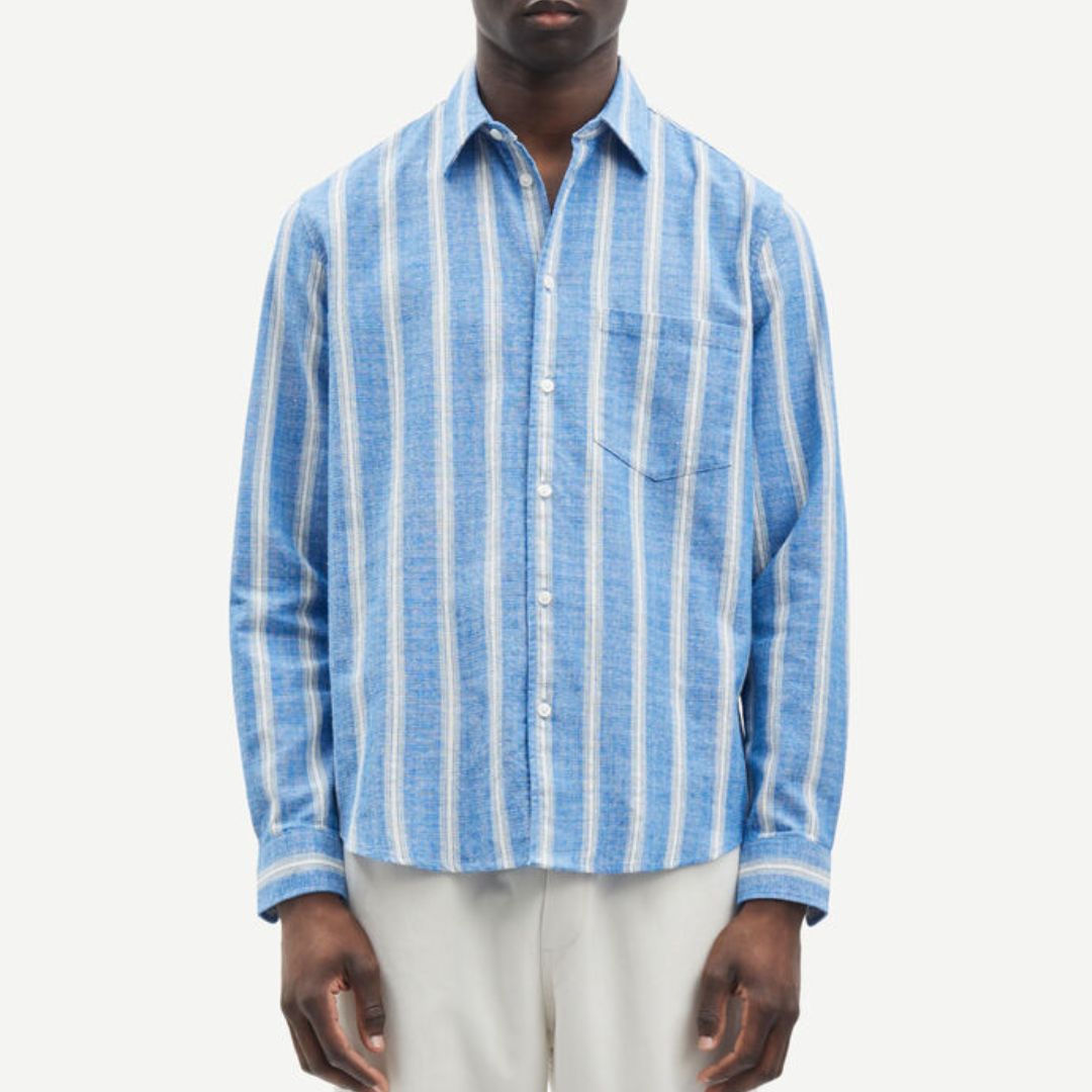 Samsoe Samsoe Liam FP Shirt 14246-Super Sonic ST Kleding blauw heren overhemd